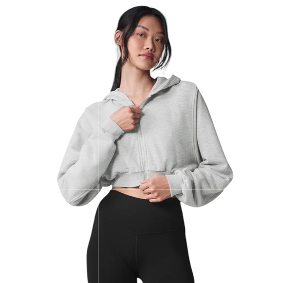 ALO YOGA Sweet Escape Zip Up Cropped Hoodie Grey SZ L - Picture 2 of 12